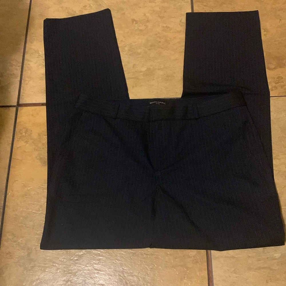 Banana Republic size 10 navy slacks with light khaki pinstripes. Perfect cond.